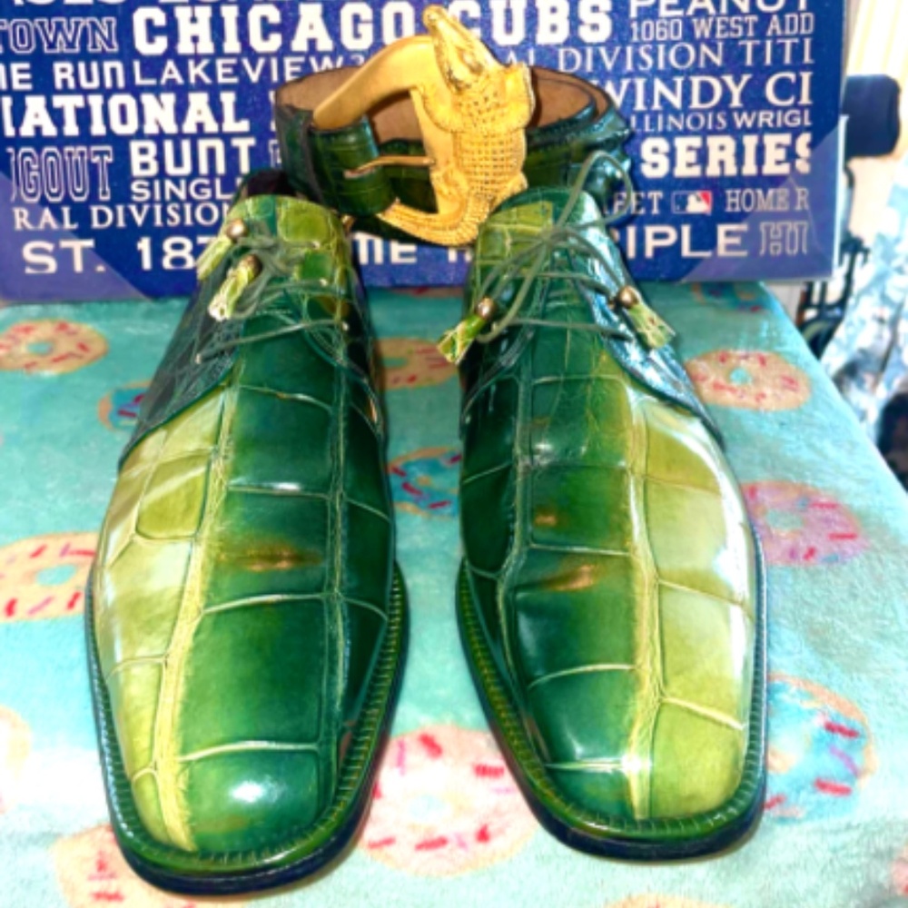 Mauri Alligator Shoes SZ11 and Green Hornback Alligator Belt SZ 34 inches